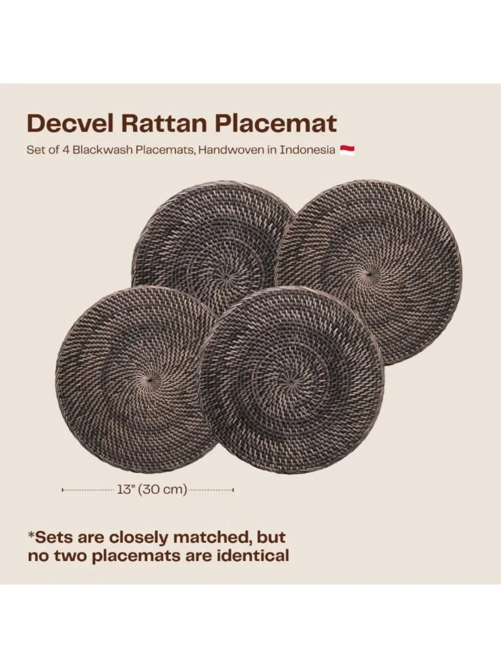 4-Pack Round Rattan Placemats - 13